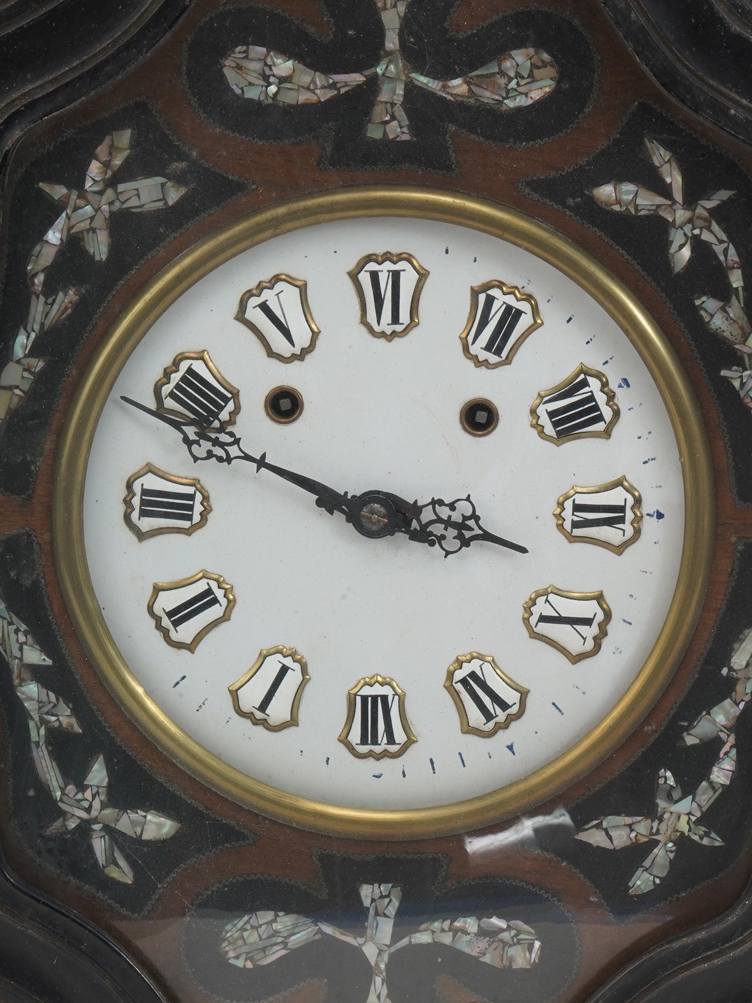 19TH CEN FRENCH MOTHER OF PEARL WOOD WALL CLOCK PIC-4